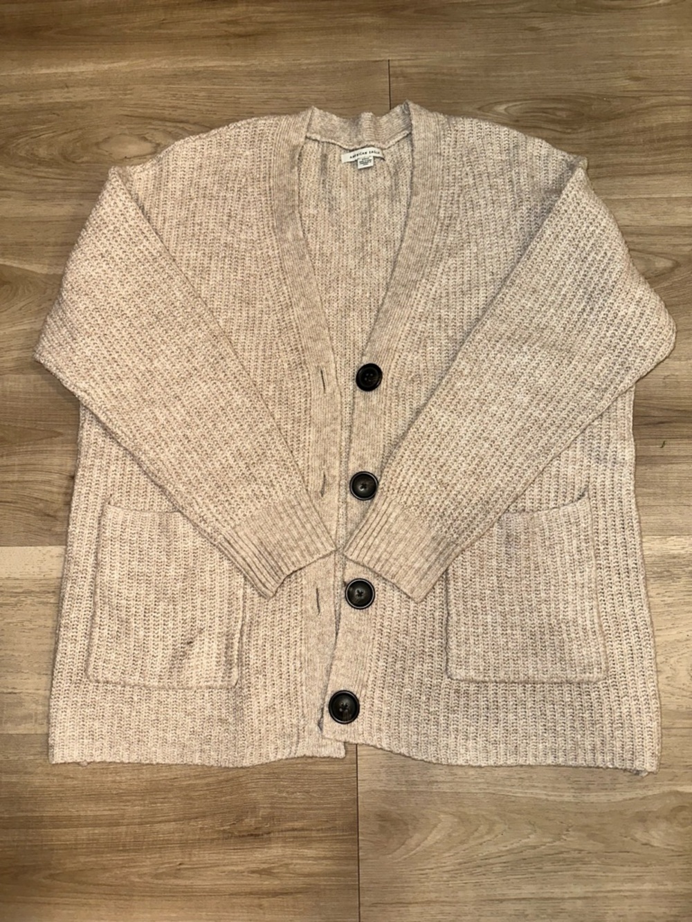 Women’s Cream Waffle Knit Button-Front Cardigan Sweater